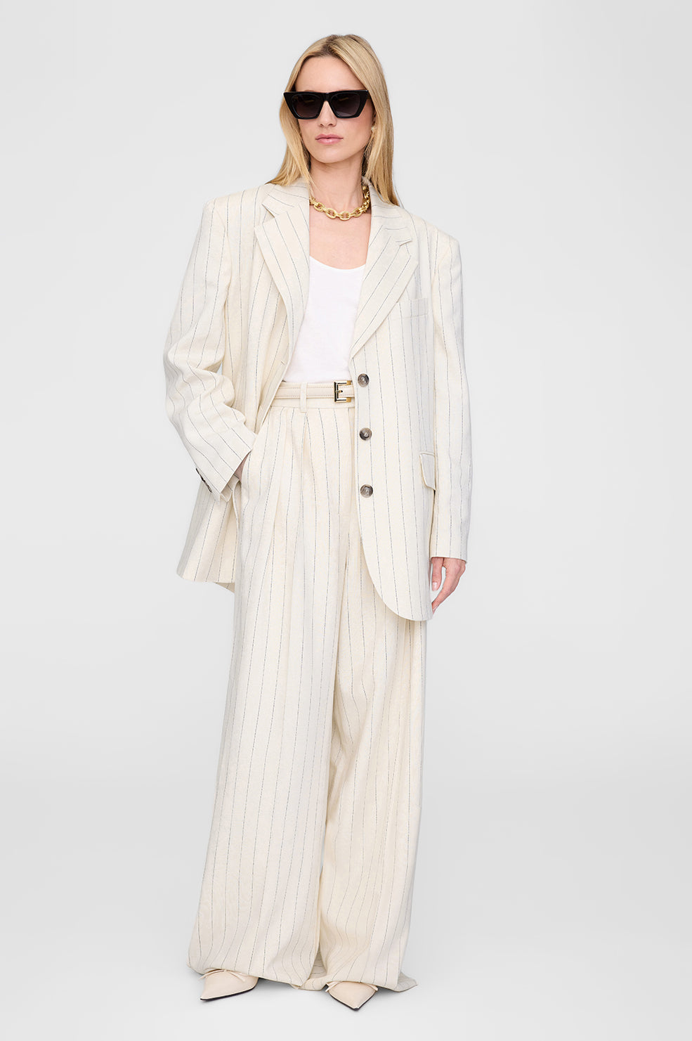 Sara Blazer - Cream And Black Stripe View 3