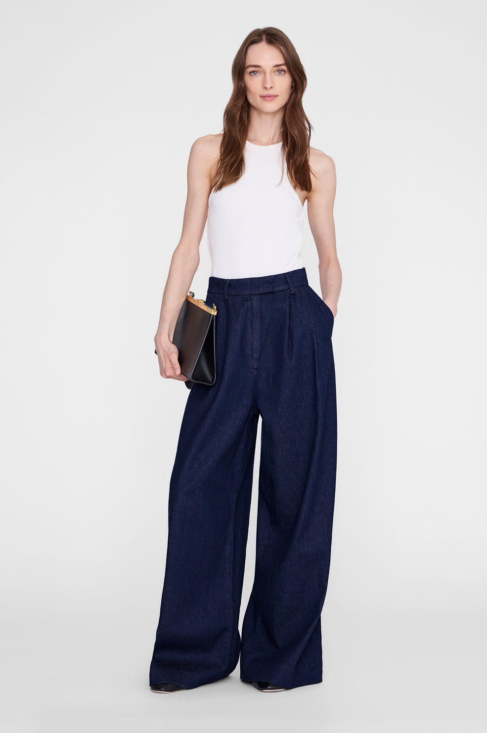 ANINE BING Lou Trouser - Ink Blue - on model front