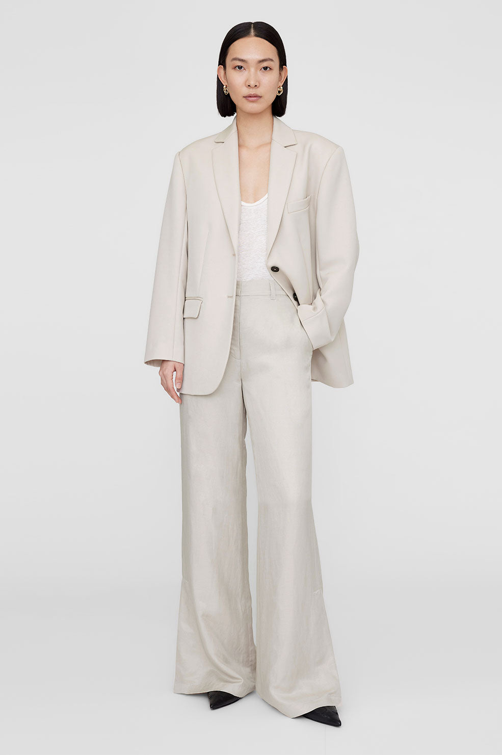 ANINE BING Lyra Trouser - Dove Linen Blend