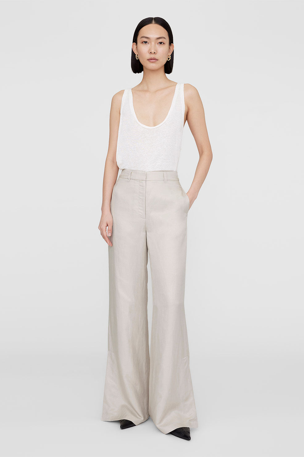 ANINE BING Lyra Trouser - Dove Linen Blend