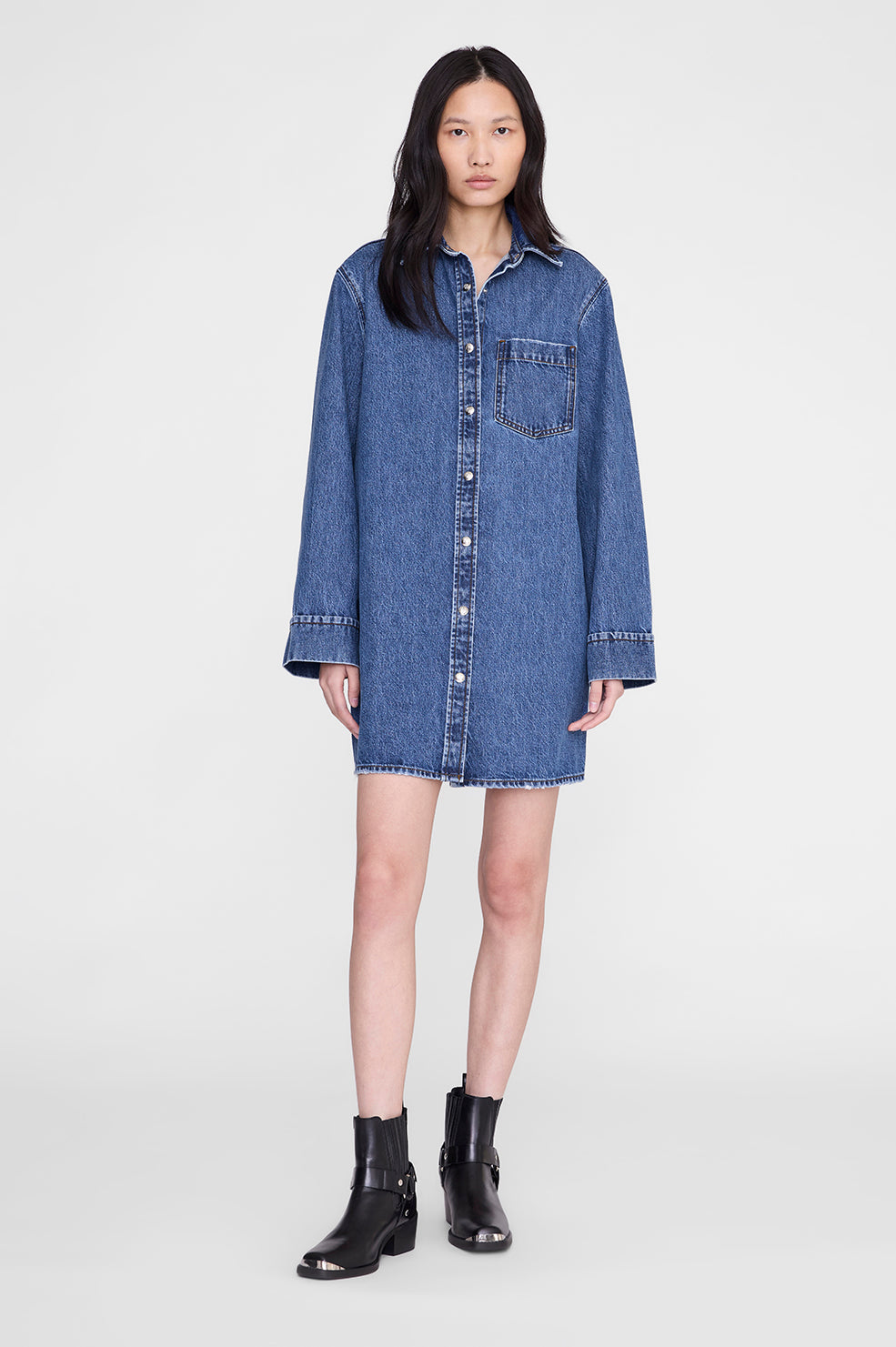 ANINE BING Mary Dress Long Sleeve - Freshwater Blue - on model front