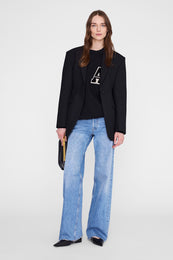 ANINE BING Miles Sweatshirt Letterman - Black - On Model Front second image