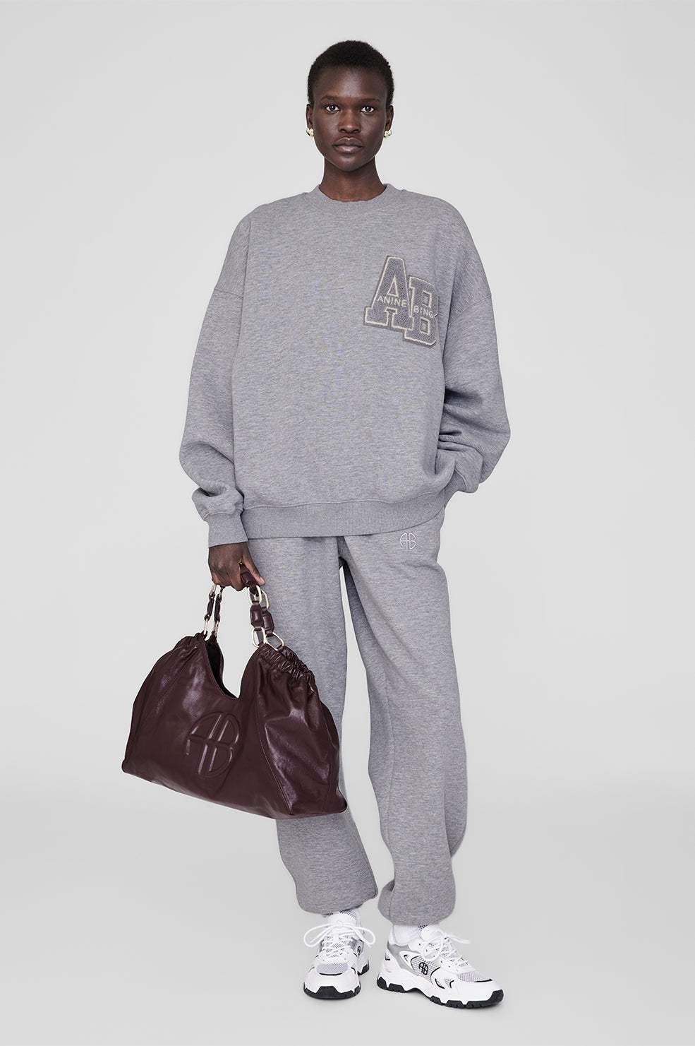 ANINE BING Miles Oversized Sweatshirt Letterman - Medium Heather Grey