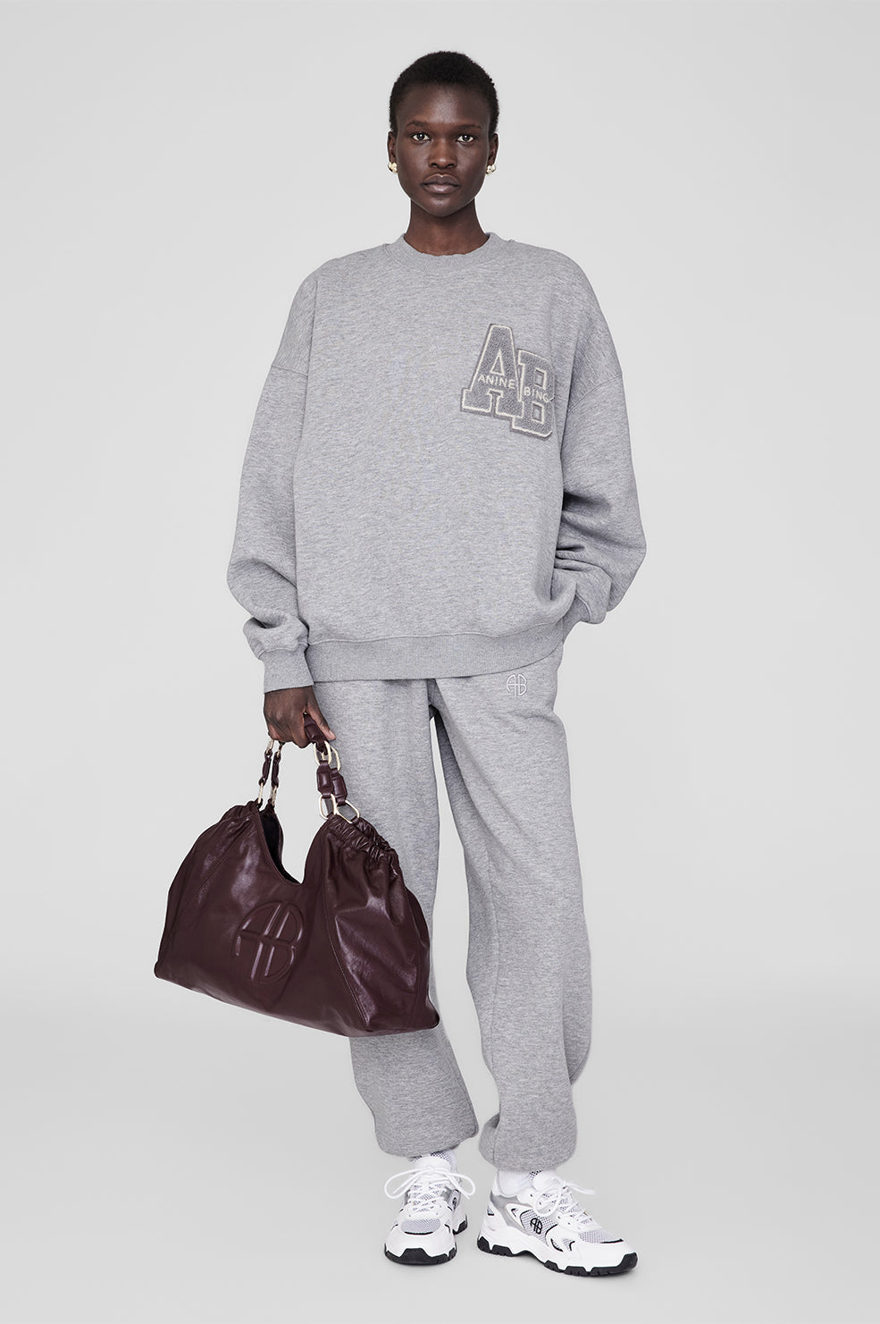 ANINE BING Miles Oversized Sweatshirt Letterman - Medium Heather Grey