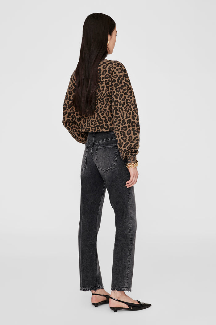 ANINE BING Miles Sweatshirt - Black And Brown Leopard