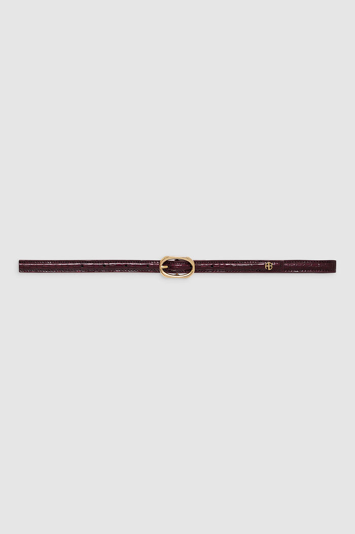 ANINE BING Mini Mara Belt - Burgundy Small Embossed - Front View