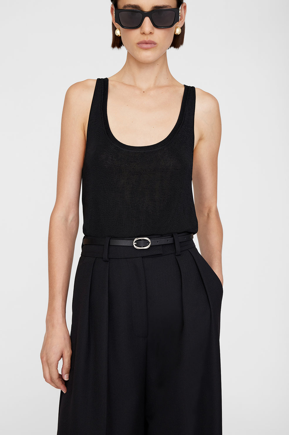 ANINE BING Mini Signature Link Belt - Black With Silver