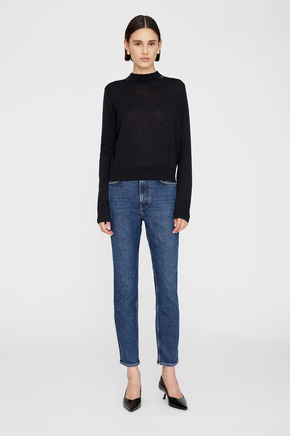 ANINE BING Monique Long Sleeve Sweater - Black