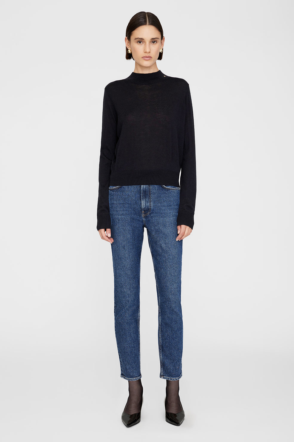 ANINE BING Monique Long Sleeve Sweater - Black