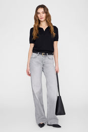 ANINE BING Moni Polo Sweater - Black- on model front