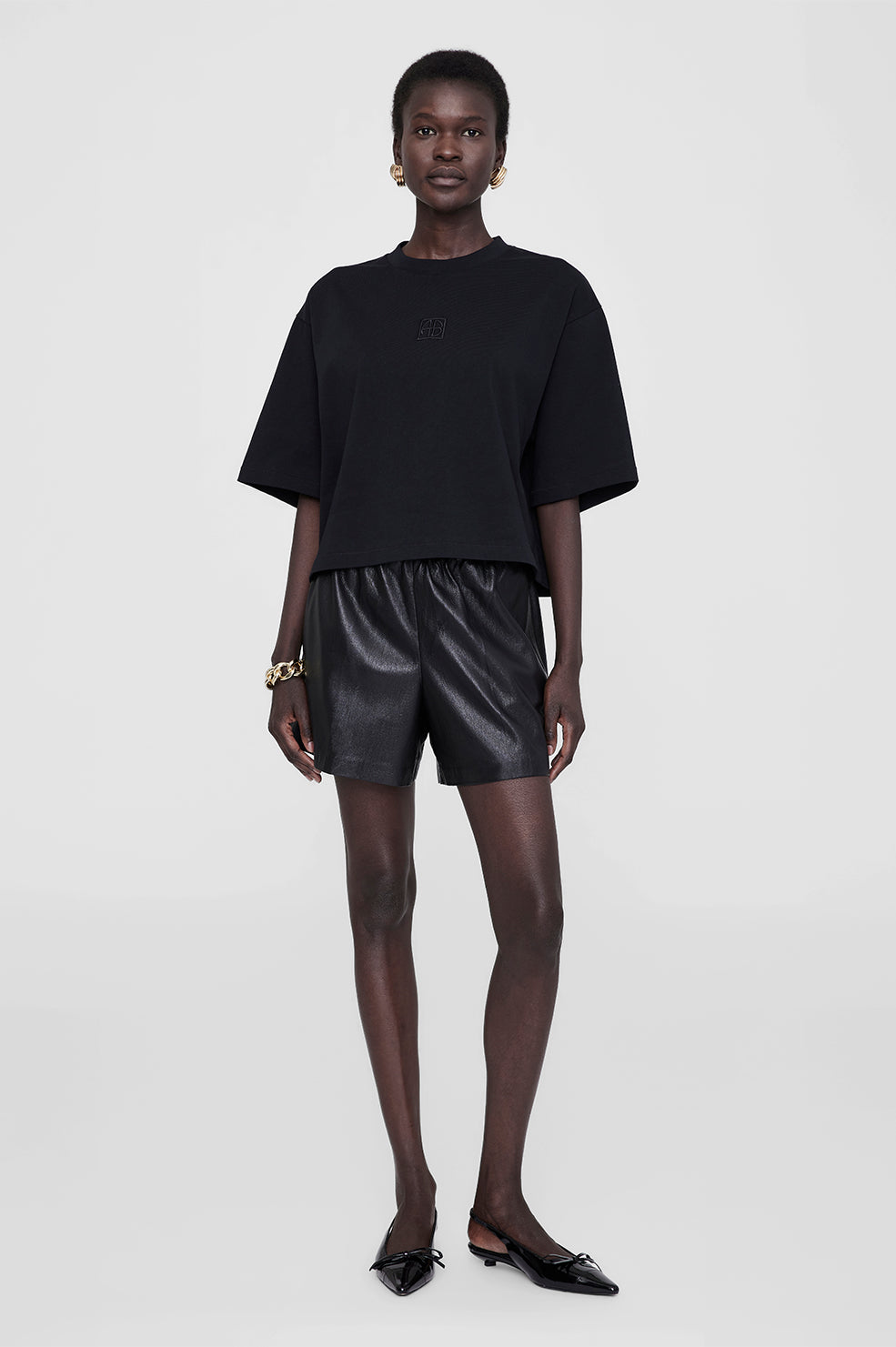 Myers Cropped Tee - Black Stripe French Terry View 1