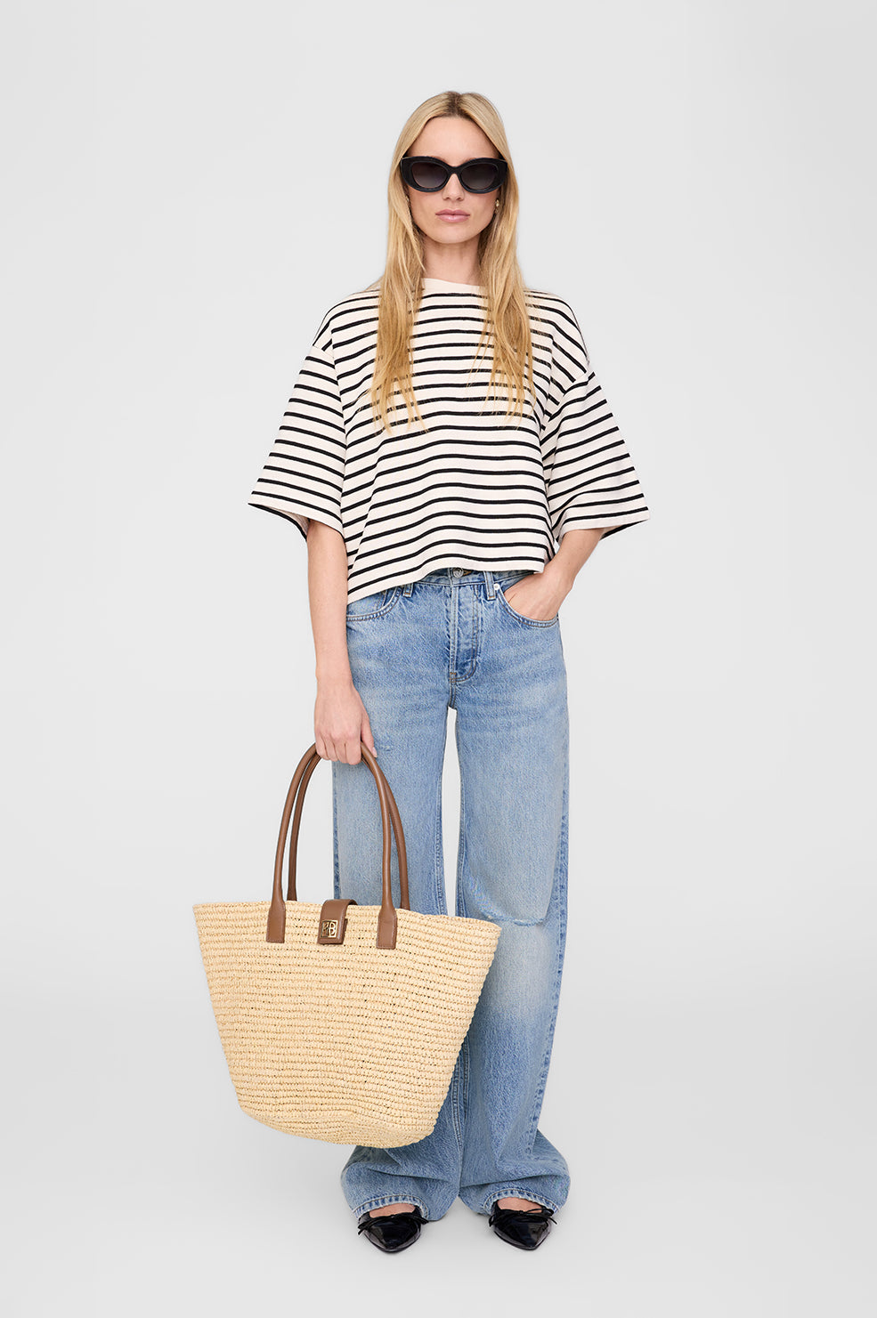 Myers Cropped Tee - Black Stripe French Terry View 1