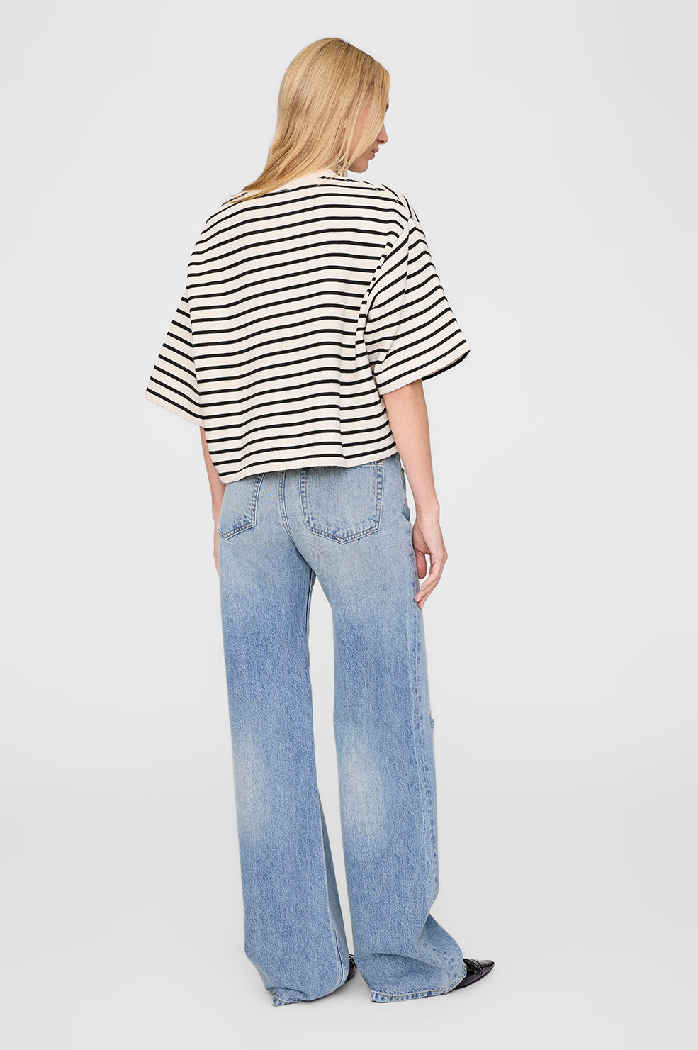 Myers Cropped Tee - Black Stripe French Terry View 2