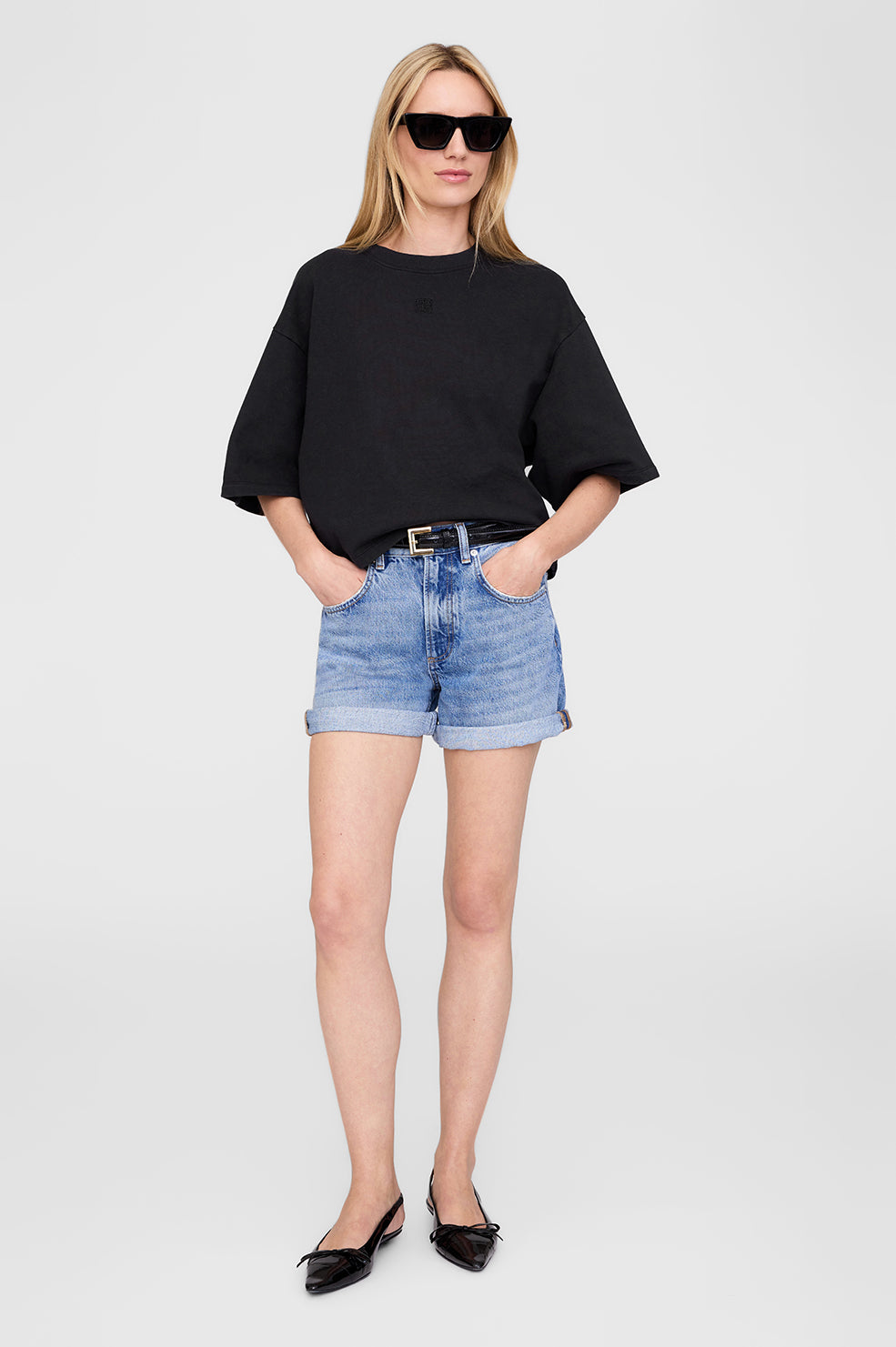 Myers Cropped Tee - Black Stripe French Terry View 1