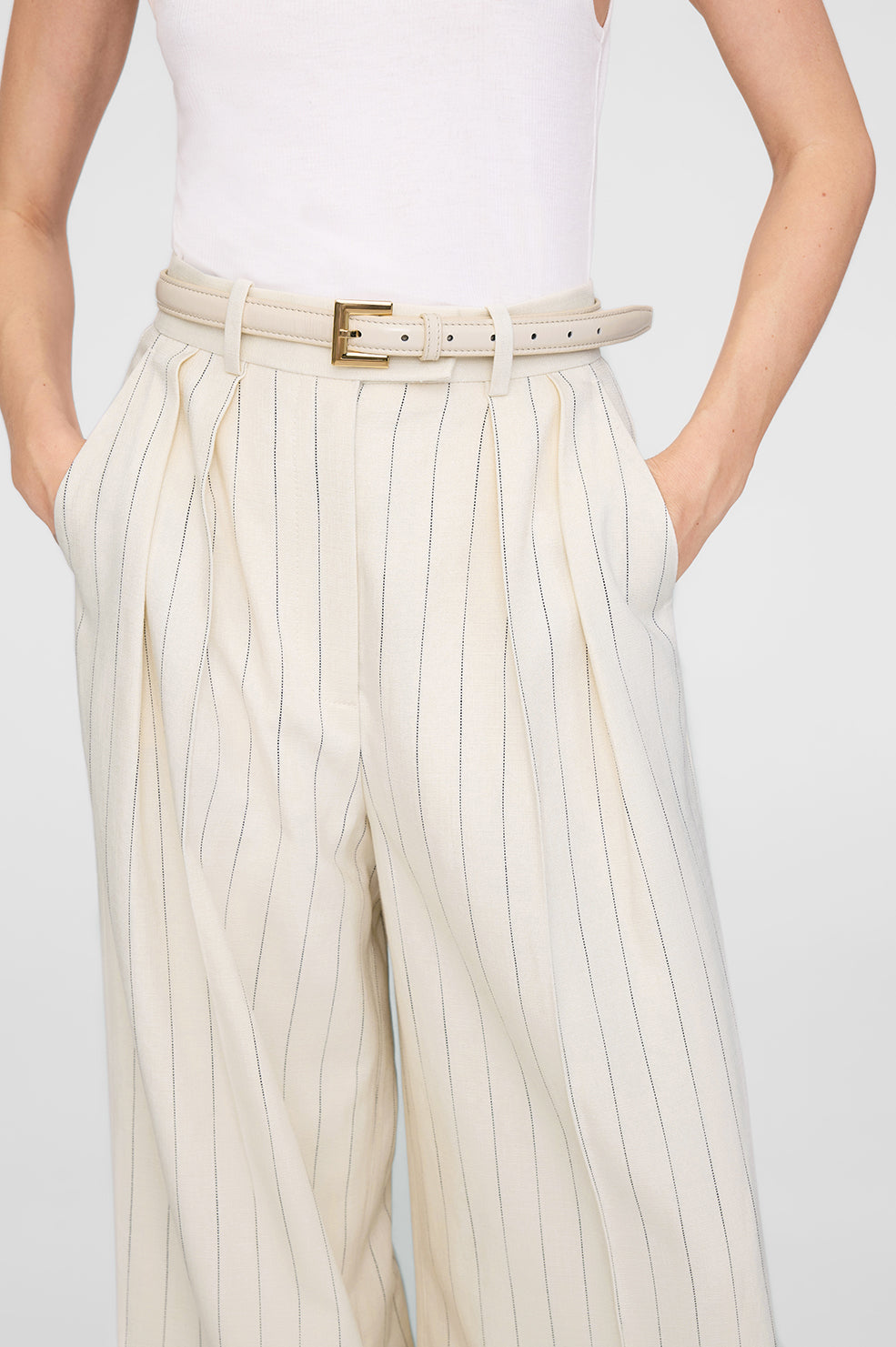 ANINE BING Nicola Belt - Bone Crinkled Patent