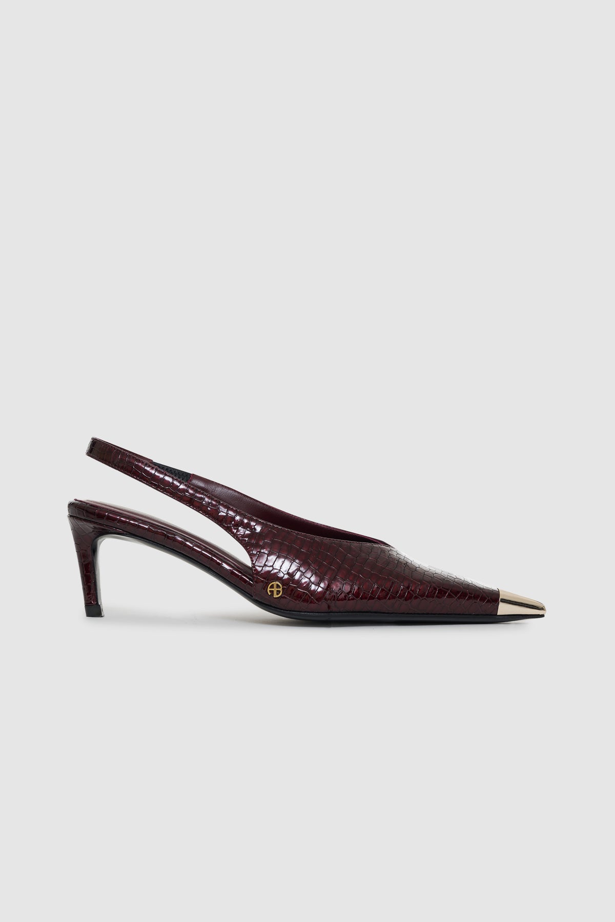 Nina Heels With Metal Toe Cap - Burgundy Small Embossed