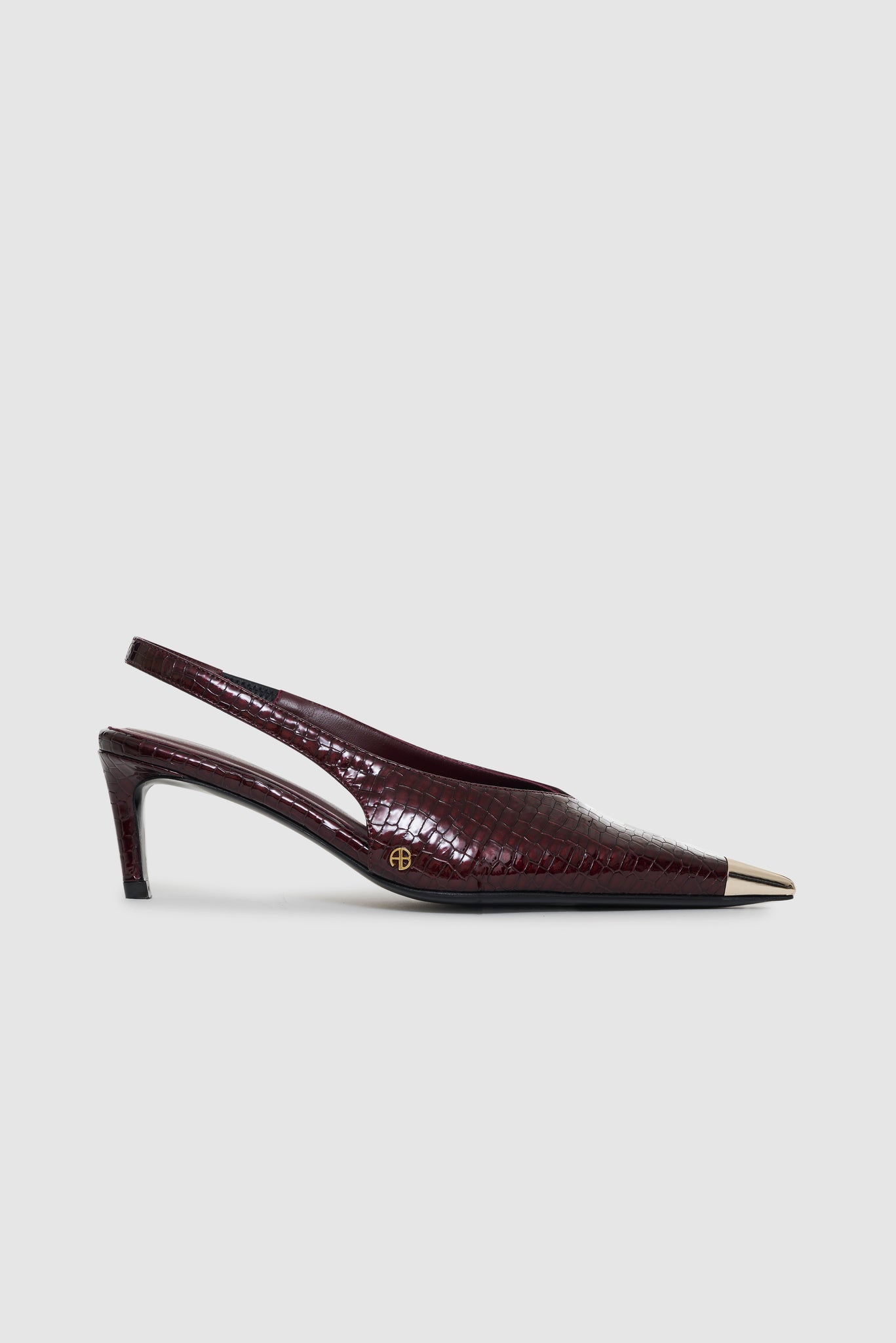 ANINE BING Nina Heels With Metal Toe Cap - Burgundy Small Embossed

