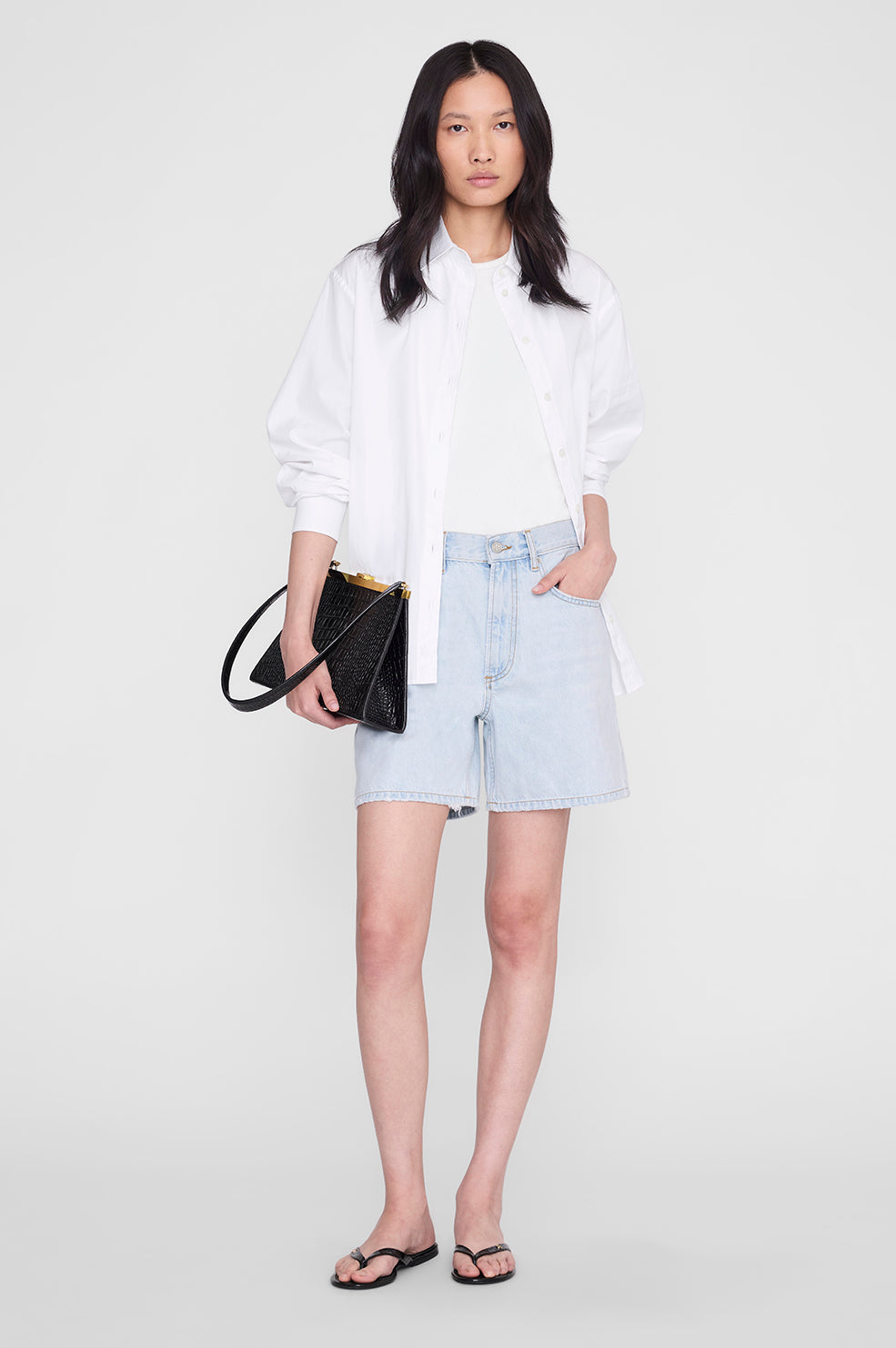 Noelle Thong Sandals - Embossed Black