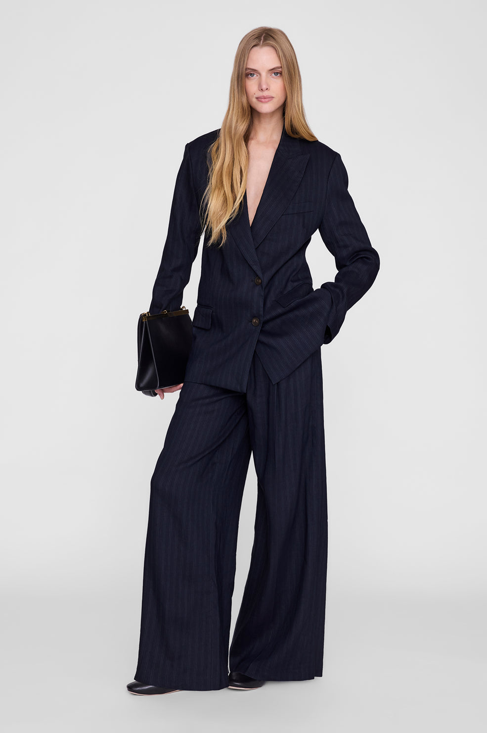 Paola Trouser - Navy Pinstripe View 2