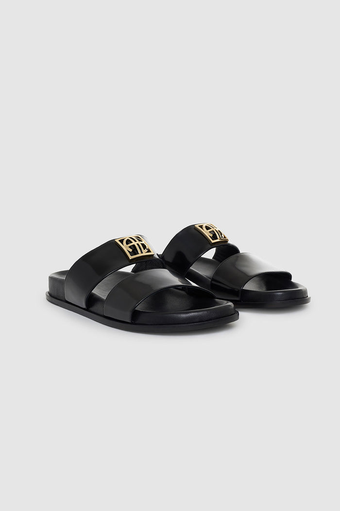 ANINE BING Parker Slides Monogram - High-Shine Black