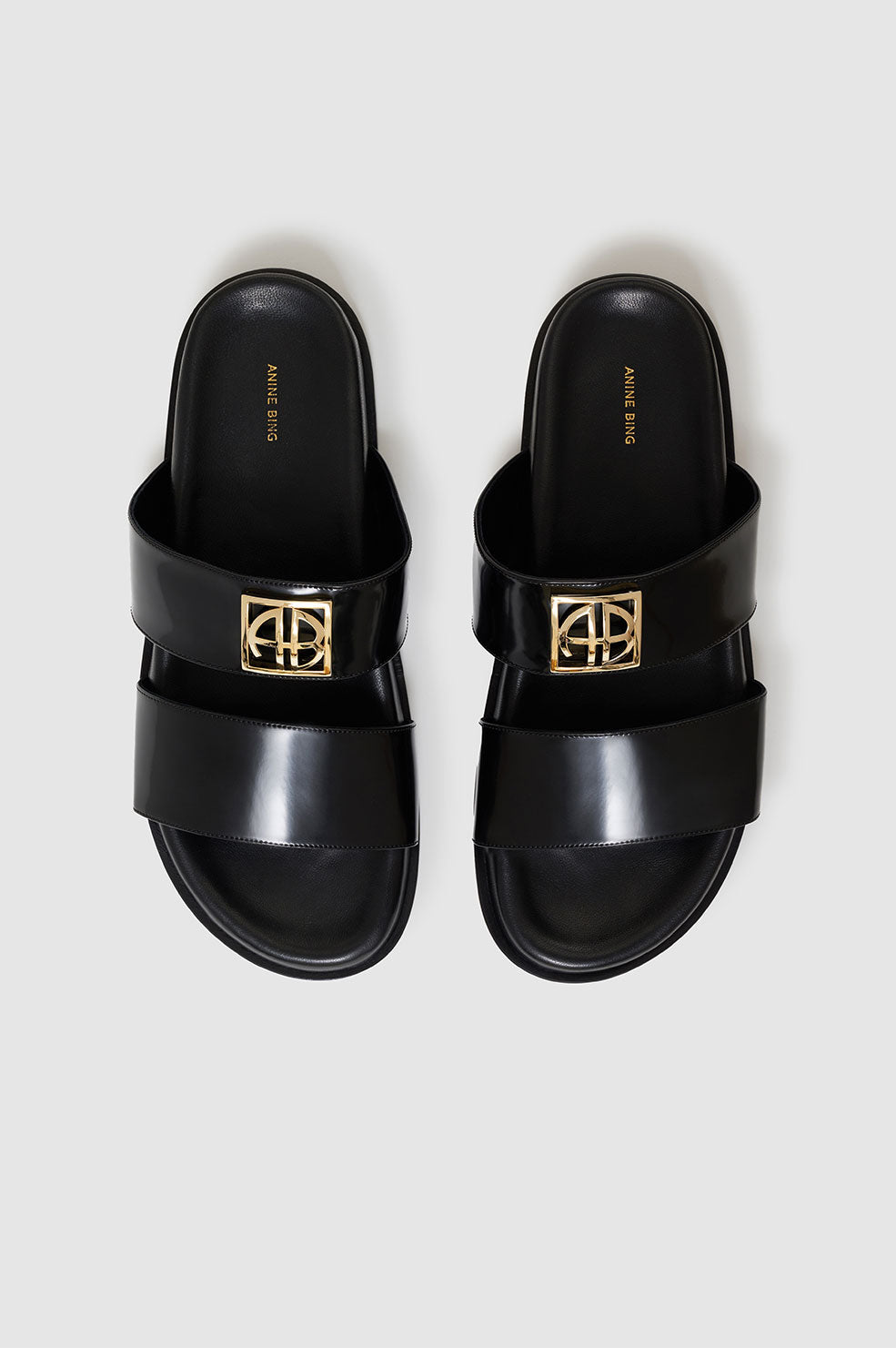 ANINE BING Parker Slides Monogram - High-Shine Black