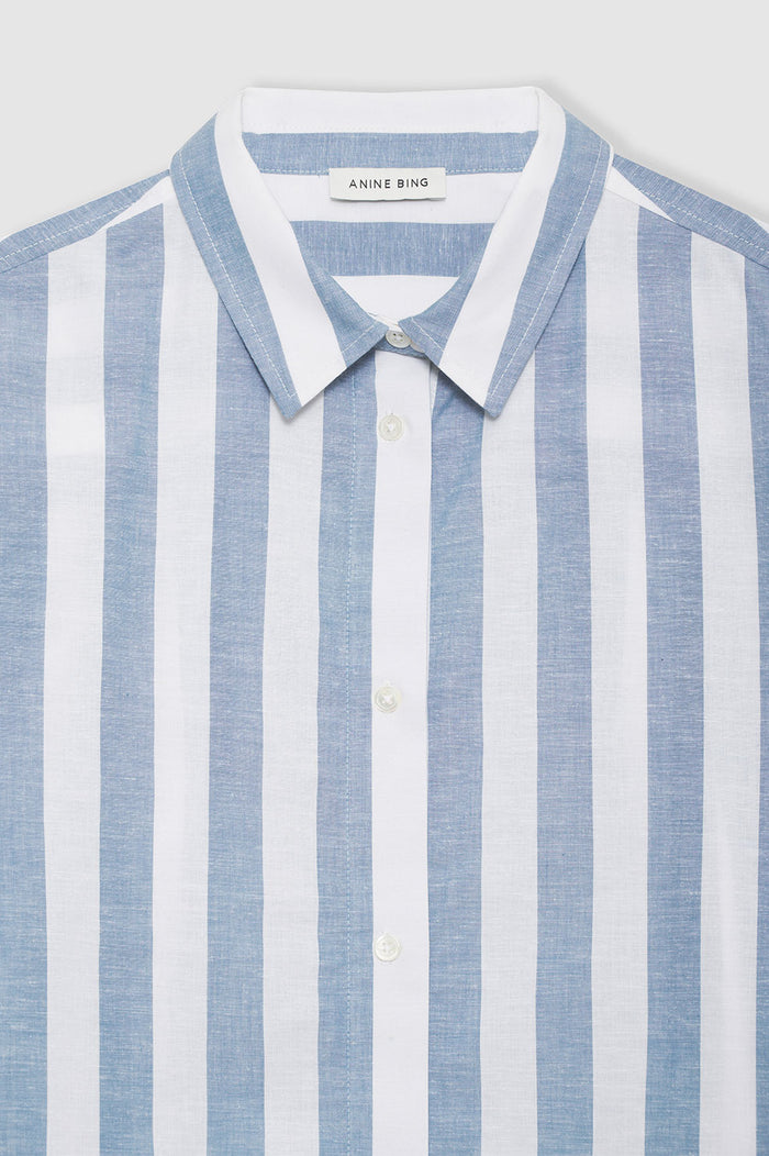 ANINE BING Plaza Shirt - White And Blue Stripe