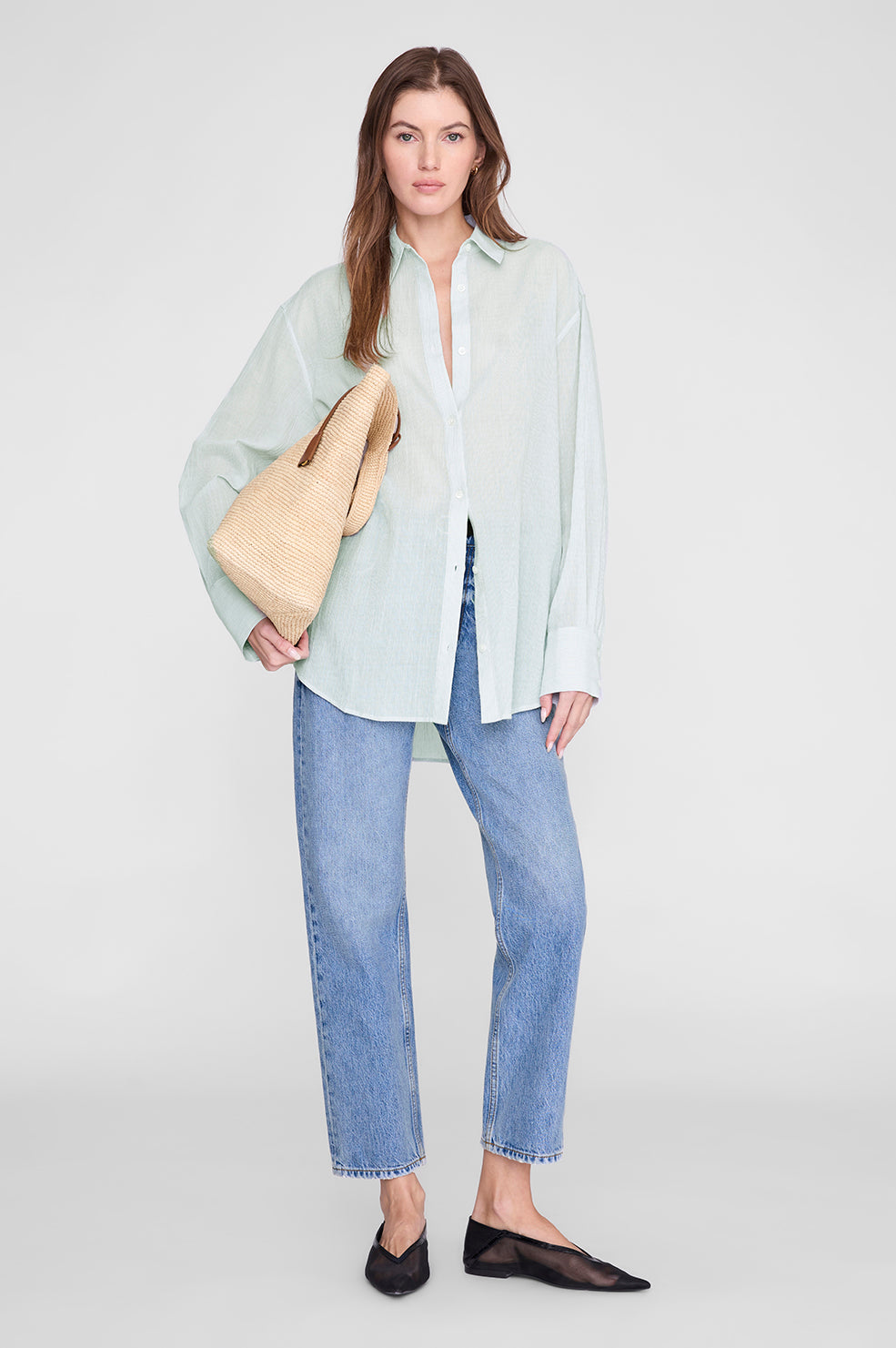 Plaza Shirt - Green And White Mini Stripe