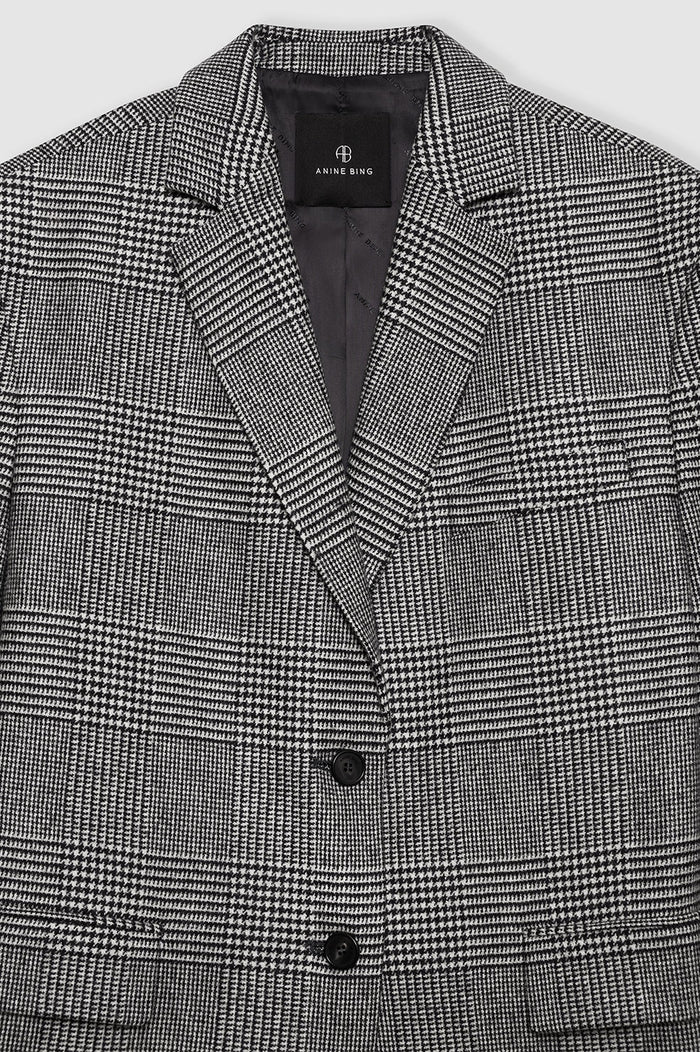 ANINE BING Quinn Blazer - Black And Grey Plaid