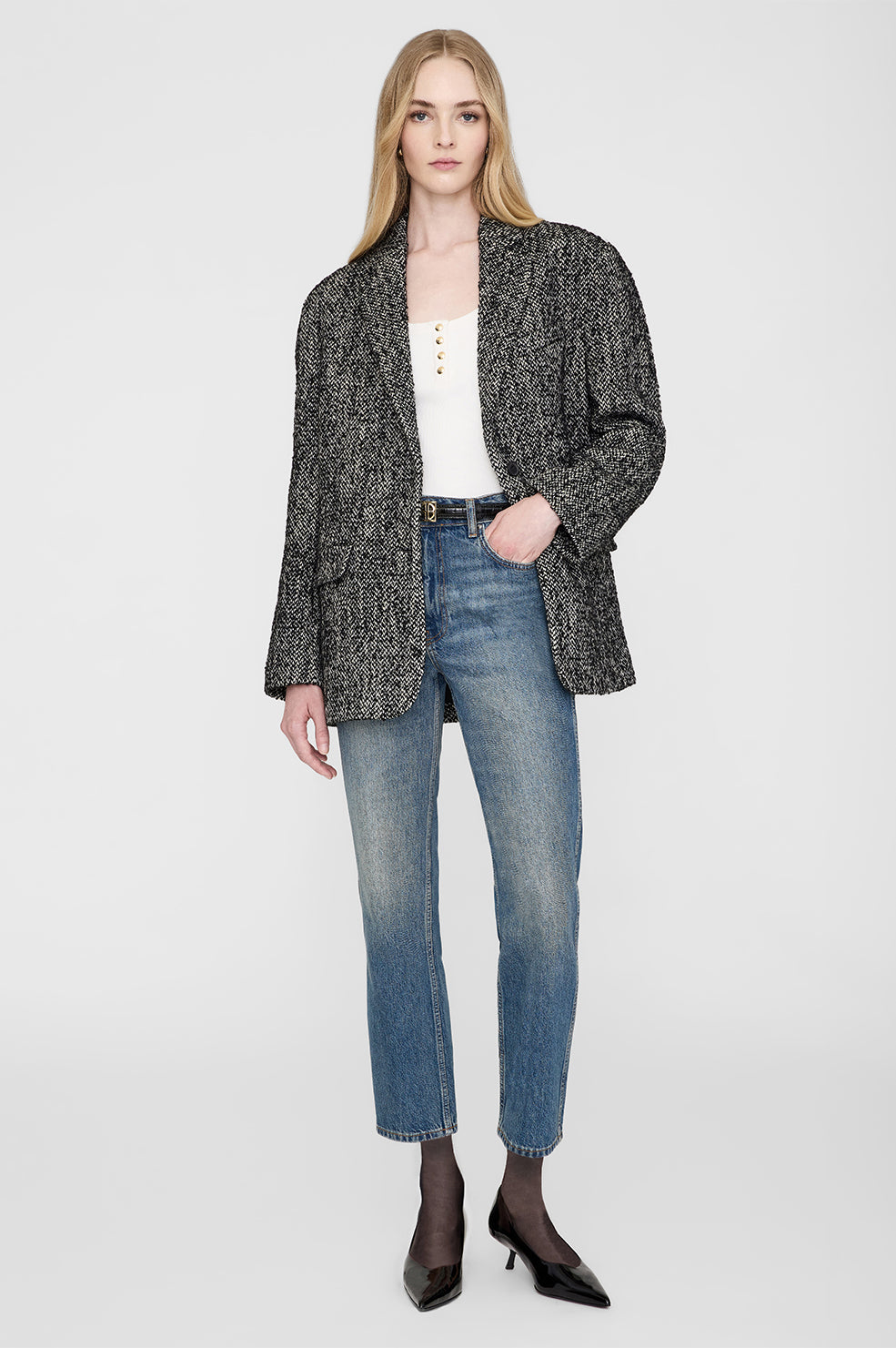 ANINE BING Quinn Blazer - Salt And Pepper