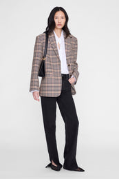 ANINE BING Quinn Blazer - Beige And Navy Checks - on model front