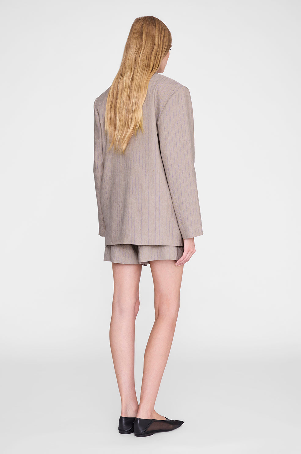 Quinn Blazer - Taupe And Blue Pinstripe View 5