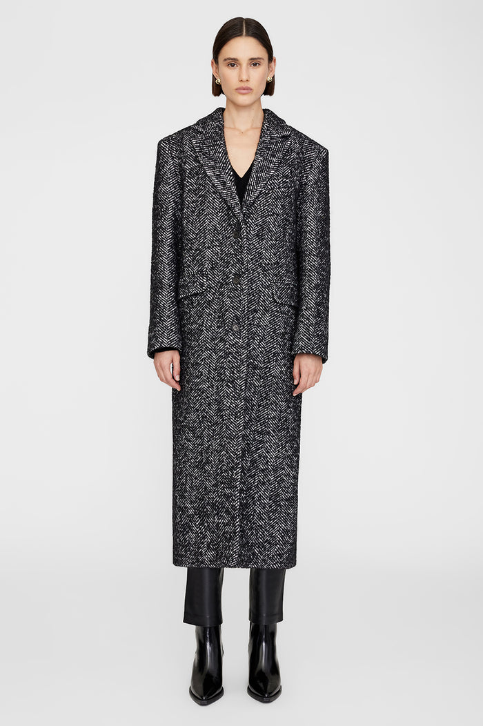 ANINE BING Quinn Coat - Black And White Tweed