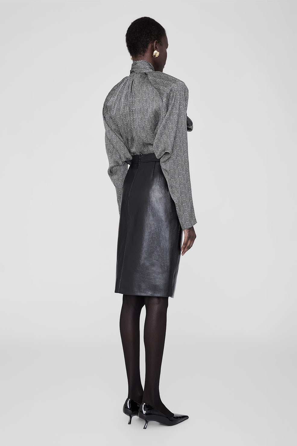 Rachel Top - Black And White Herringbone View 2