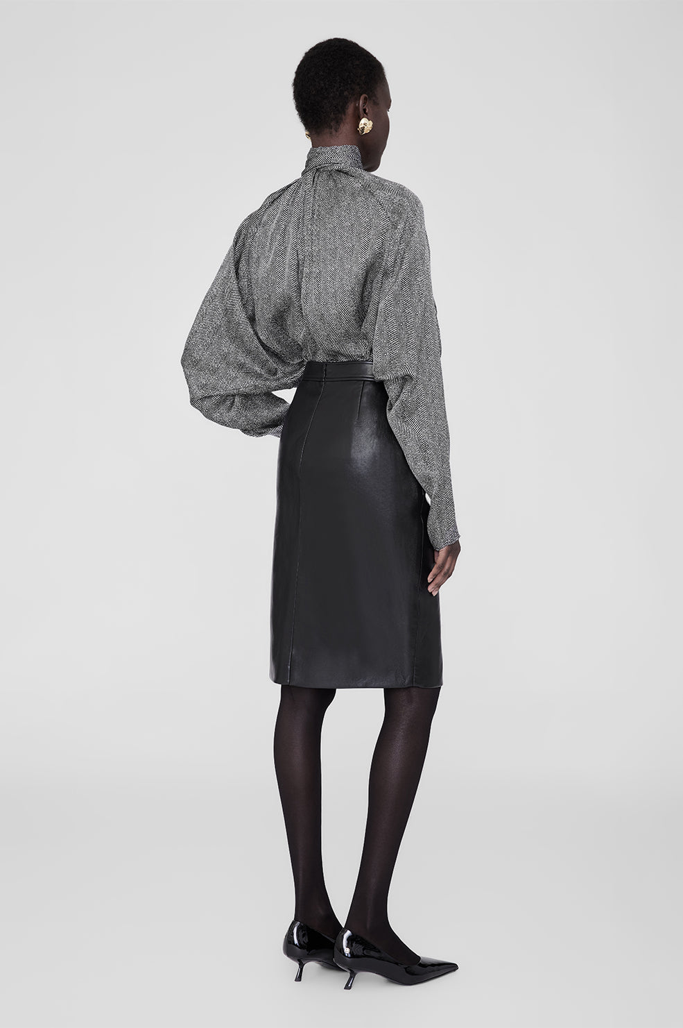 Rachel Top - Black And White Herringbone View 6