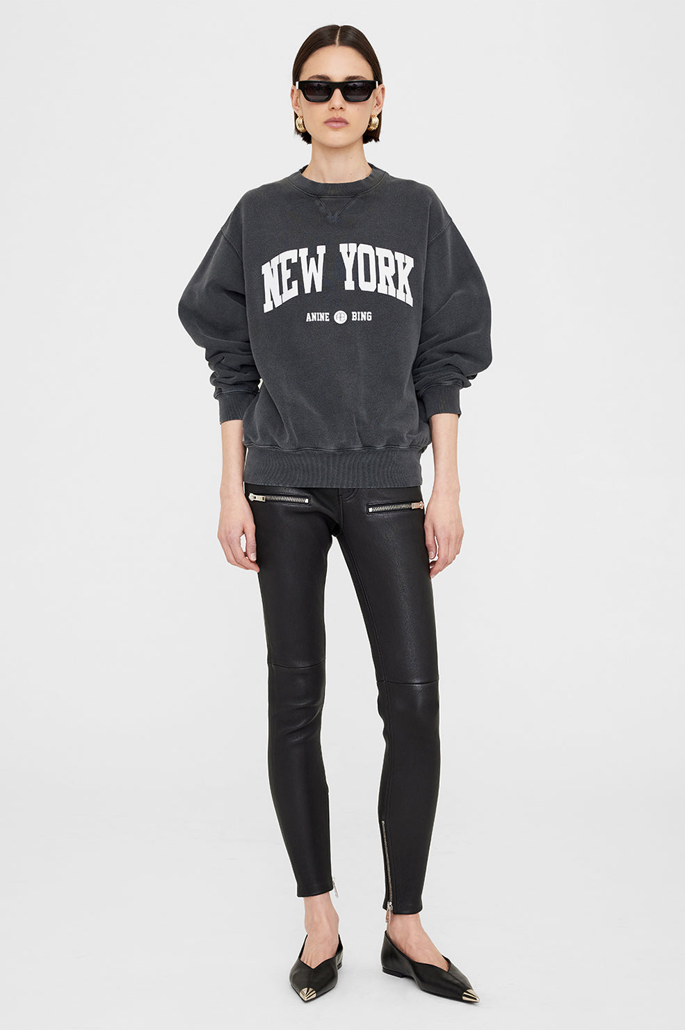 ANINE BING Ramona Sweatshirt University New York - Washed Black