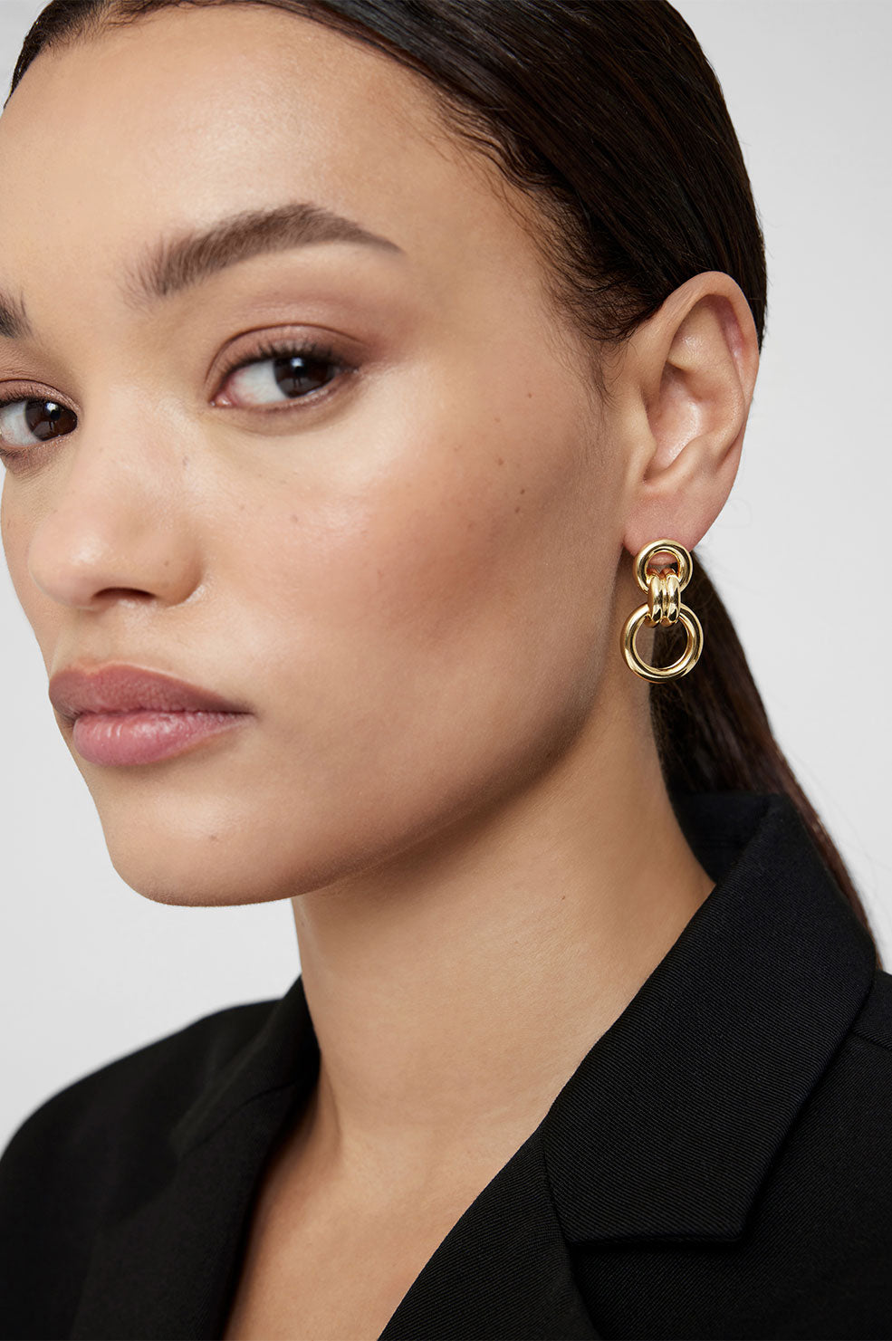 Round Link Drop Earrings - Gold View 2