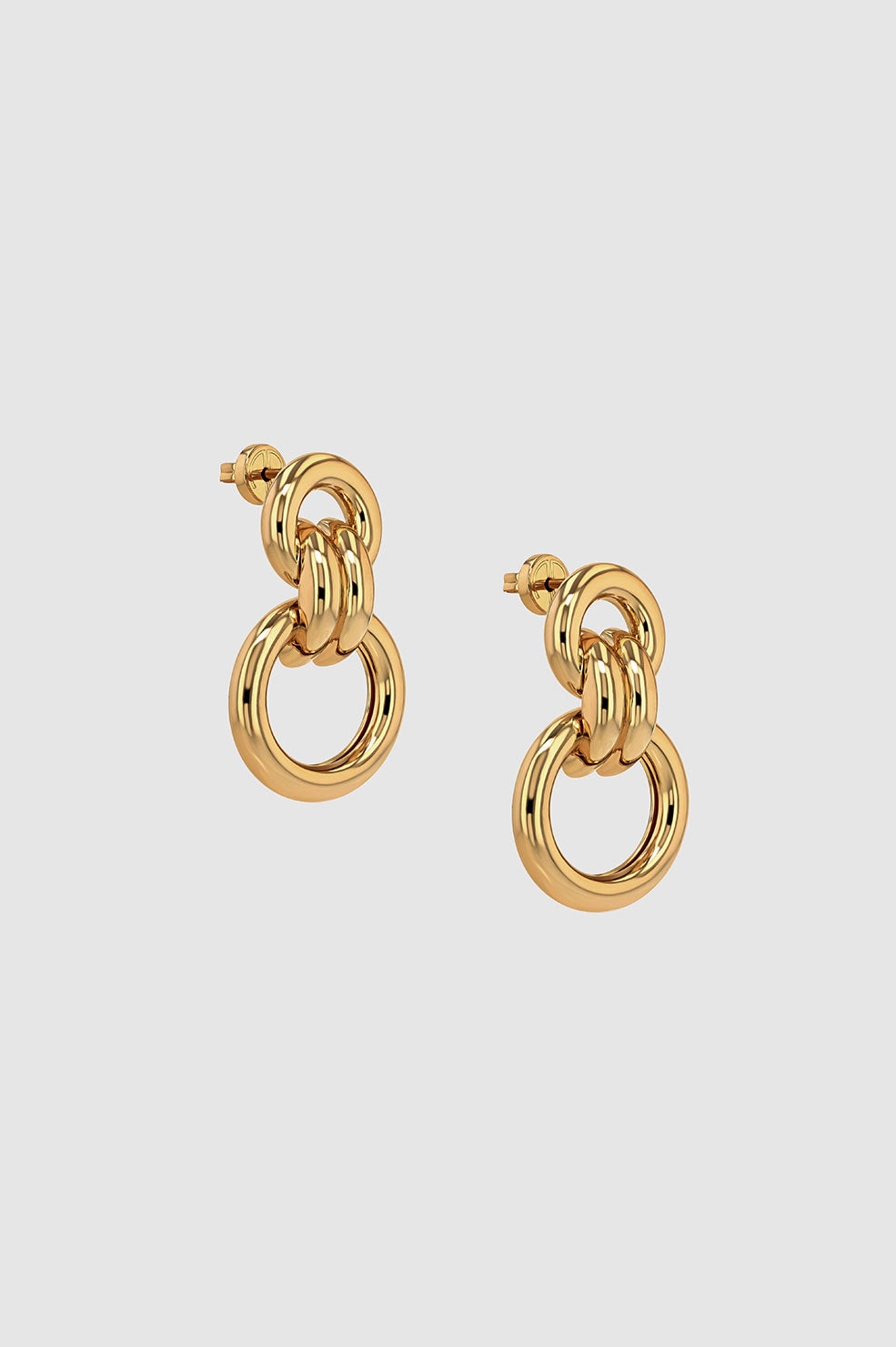 Round Link Drop Earrings - Gold View 3