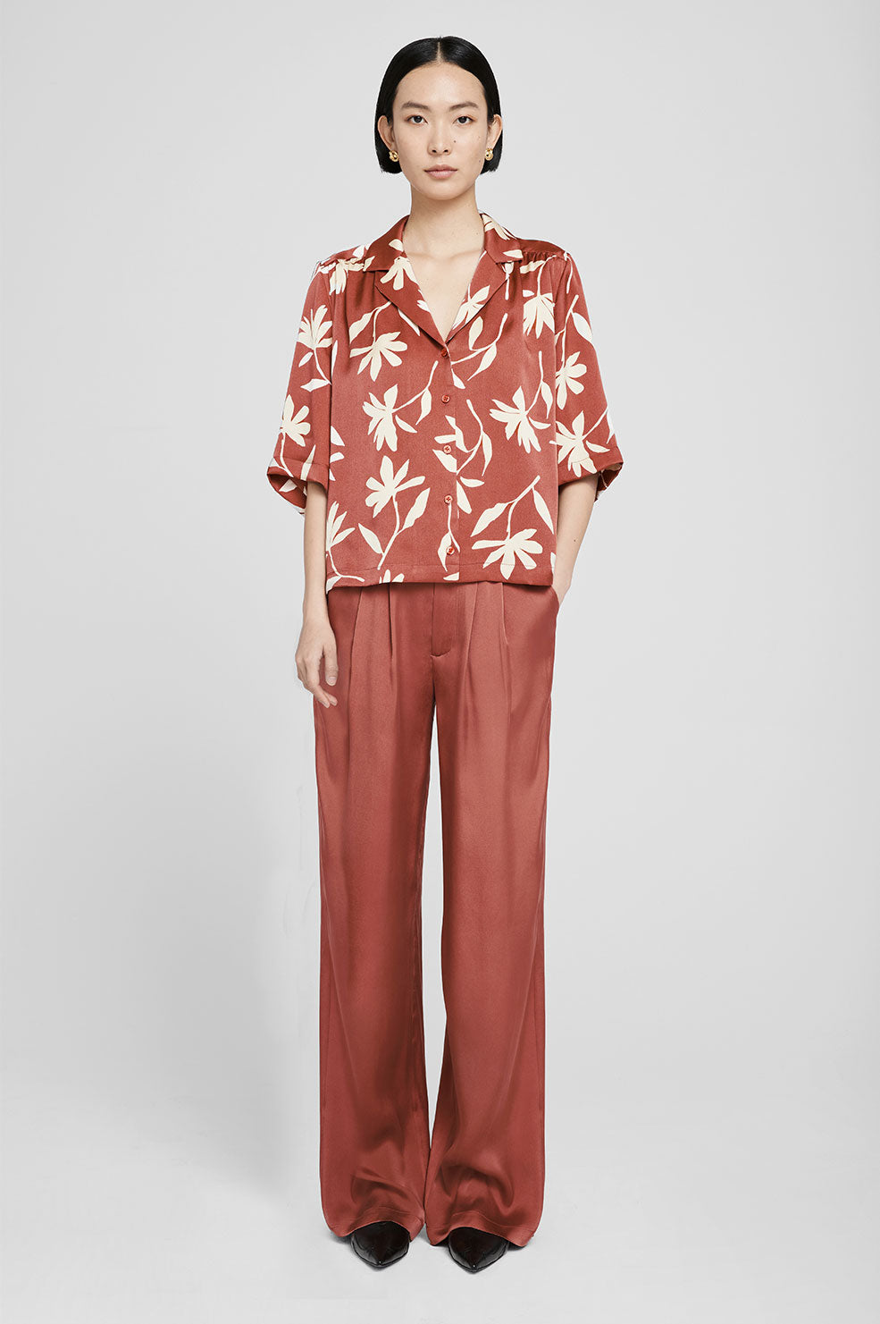 Row Shirt - Terracotta Daisy Print