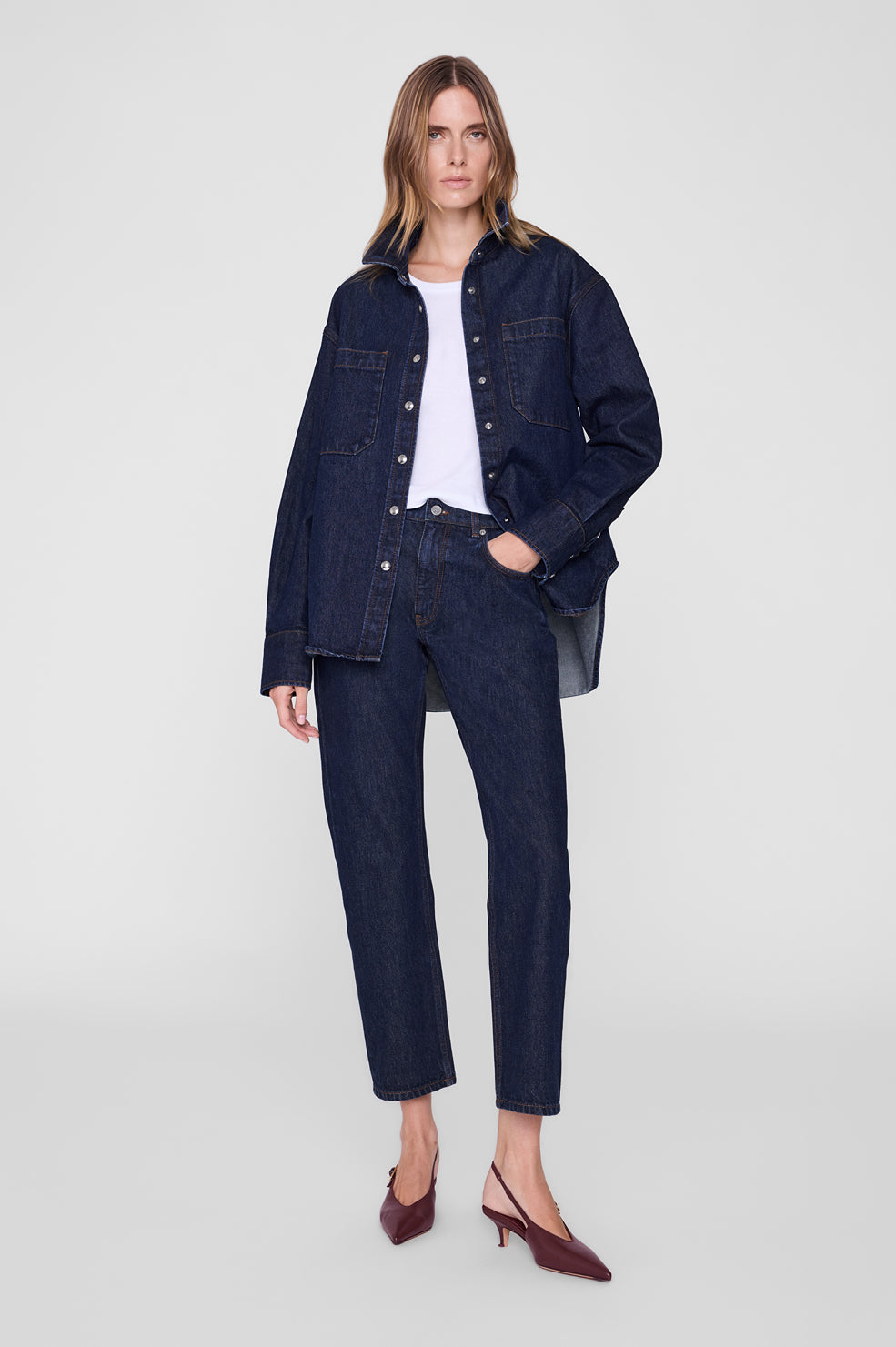ANINE BING Samy Shirt - Unwashed Blue on model front