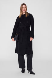 ANINE BING Sana Coat - Black Cashmere Blend - on model front second image