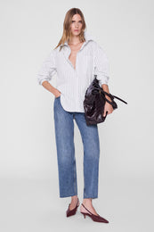 ANINE BING Scott Shirt - White And Black Stripe - on model front second image