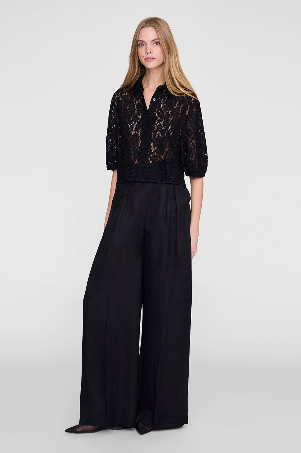 ANINE BING Shayna Top - Black Lace - on model front