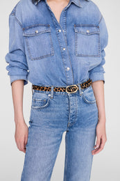 ANINE BING Small Signature Link Belt - Leopard - on model front detail
