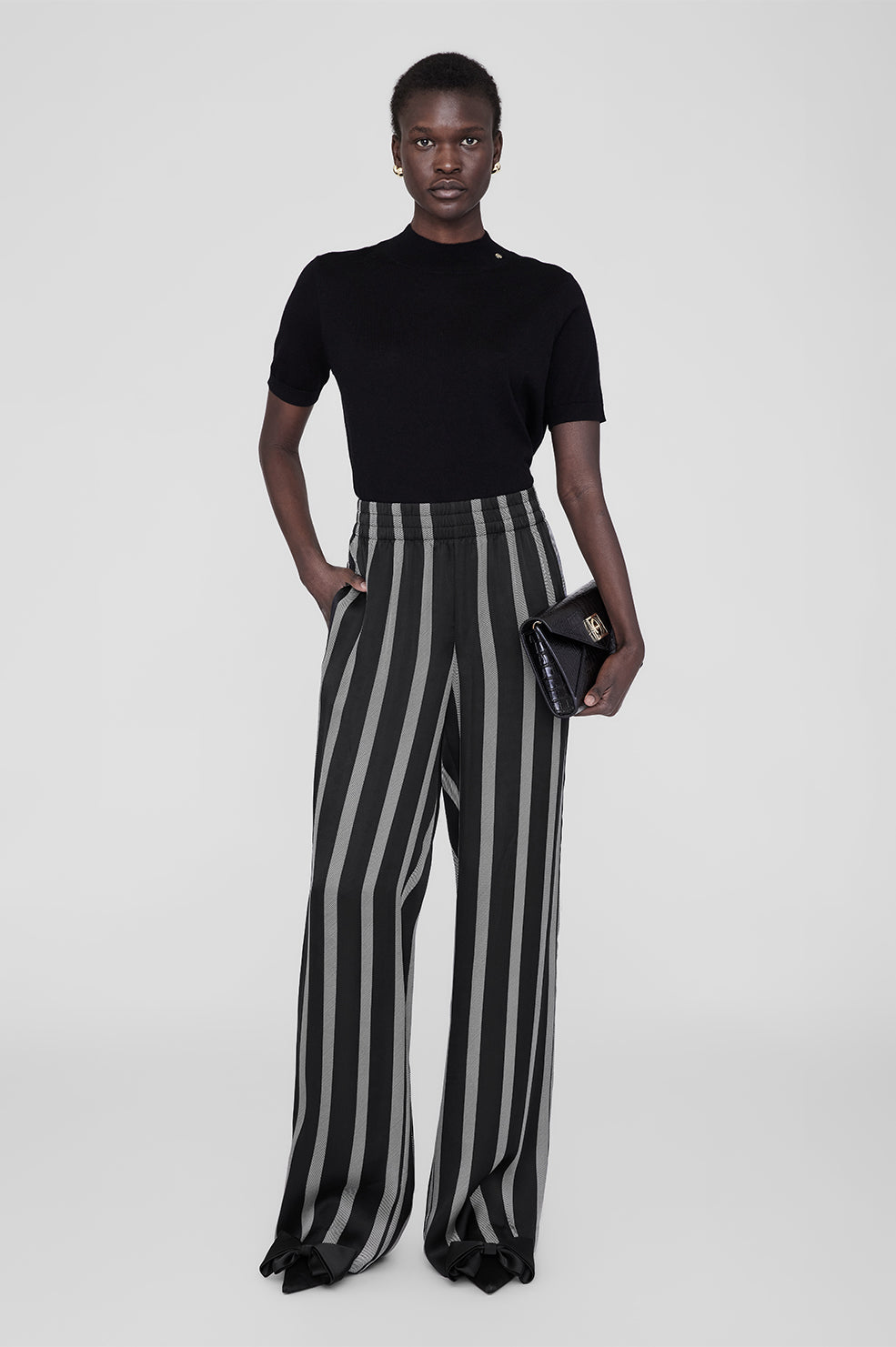 ANINE BING Soto Pant - Black Herringbone Stripe