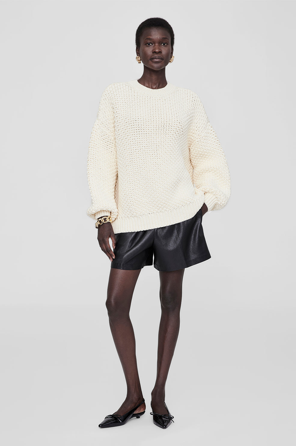 ANINE BING Sydney Crew Sweater - Ivory Crochet