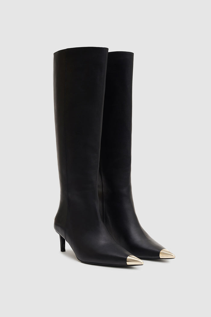 Tall Nina Boots With Metal Toe Cap - Black