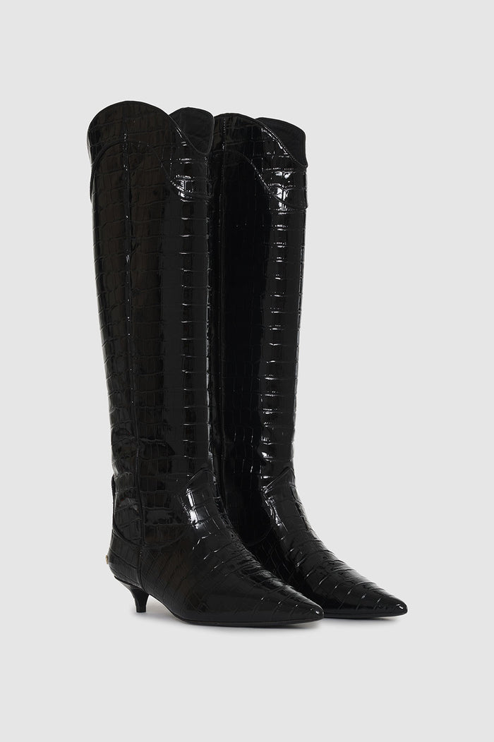 Chanel Black Patent Leather Tall Boots with Block Heel - 39.5 / 9