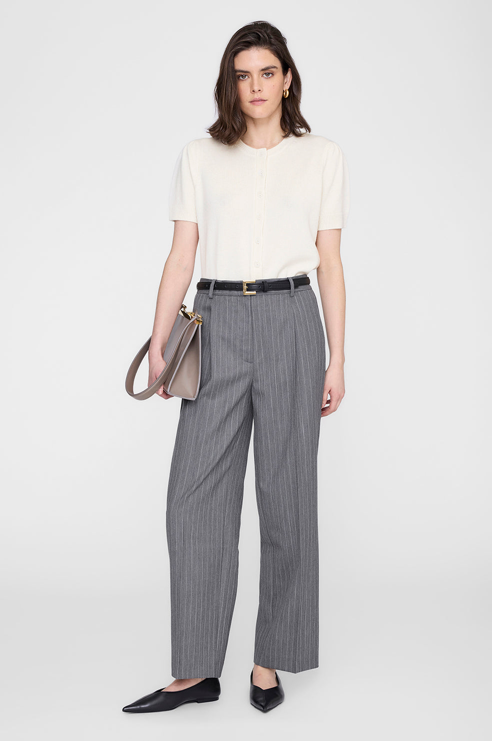 Trent Cropped Trouser - Light Grey Pinstripe