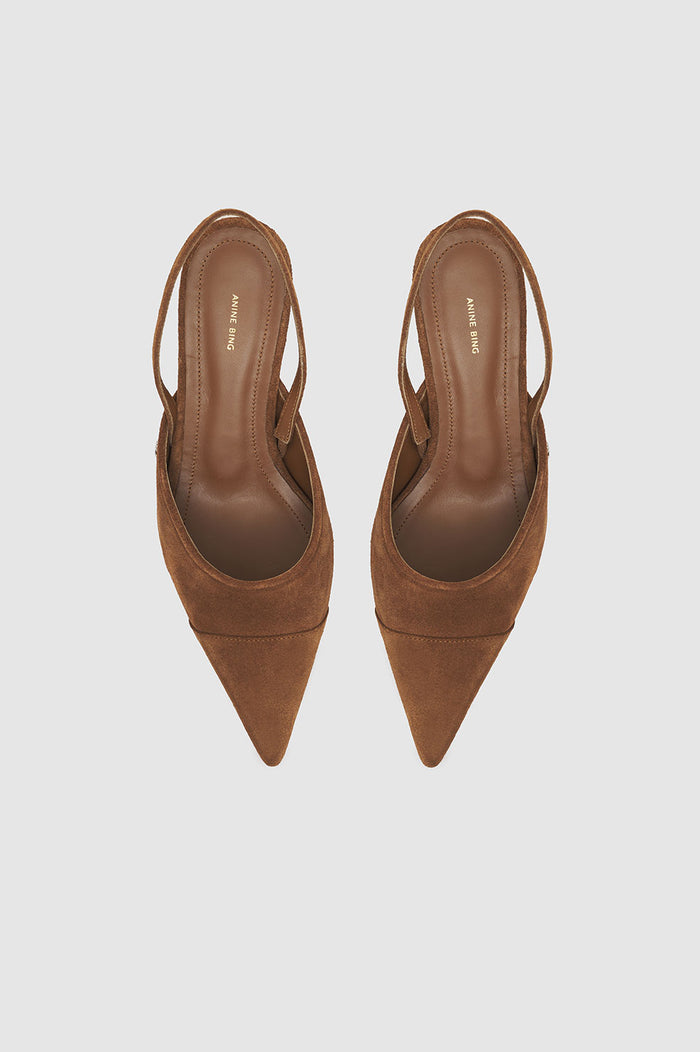 ANINE BING Willa Slingback Heels - Toffee Suede