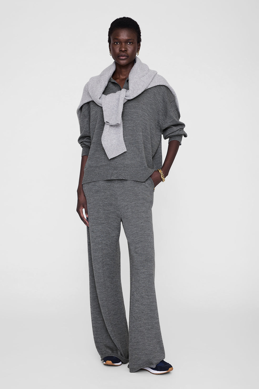 ANINE BING Adley Pant - Medium Heather Grey - on model front